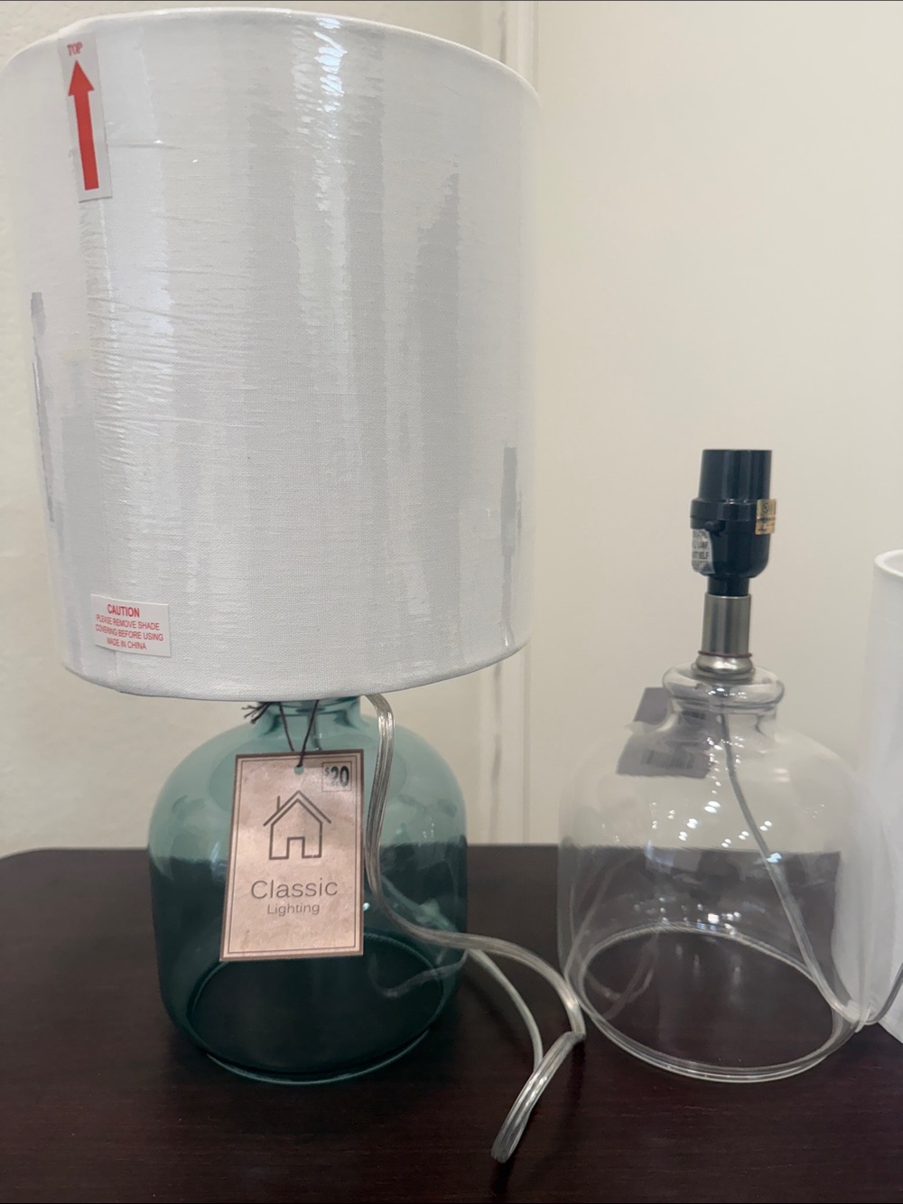 Classic Lighting Teal Glass Table Lamp with White Shade